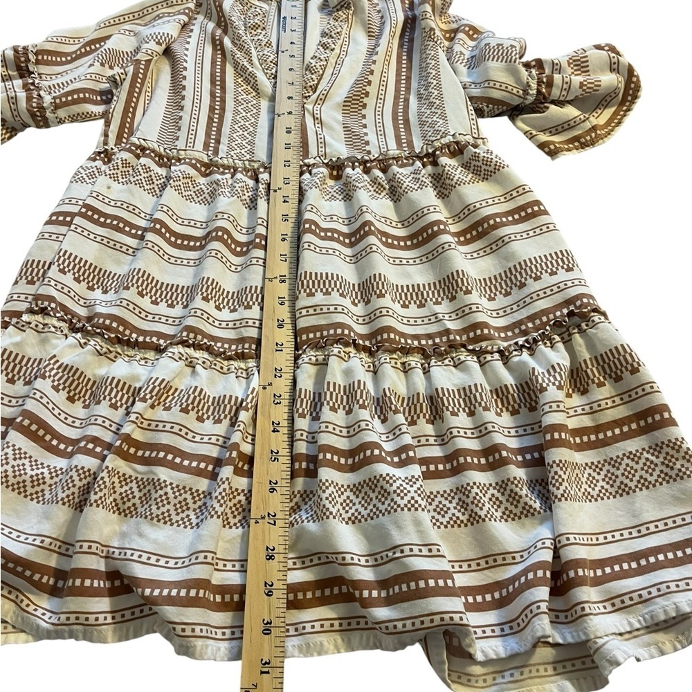 Salty Lemon Boho Tiered Mini Dress Bell Sleeve Babydoll Geometric Stripe Small - Picture 4 of 8